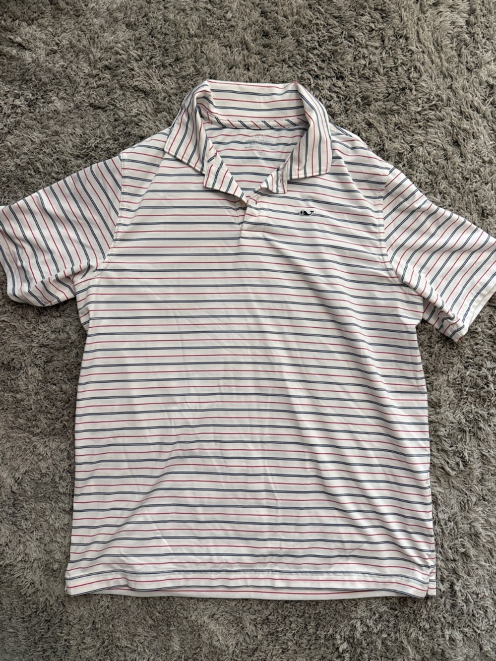 Vineyard Vines White Polo with Navy and Red Stripes